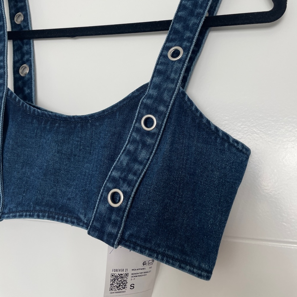 Forever 21 Women’s Denim Crop Top Bralette Tank Blue Jean Festival Outfit NWT S - Picture 9 of 11